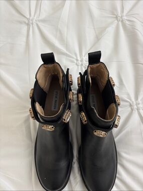 Steve Madden Black Ankle Boots with Gold Chain Buckle Details